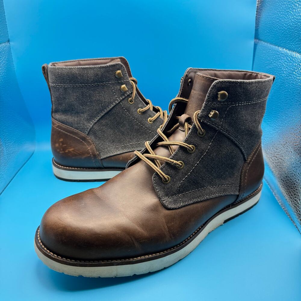 IZOD Lambert Leather Canvas Chukka Boots Memory Foam Lace Up Mens 10.5M